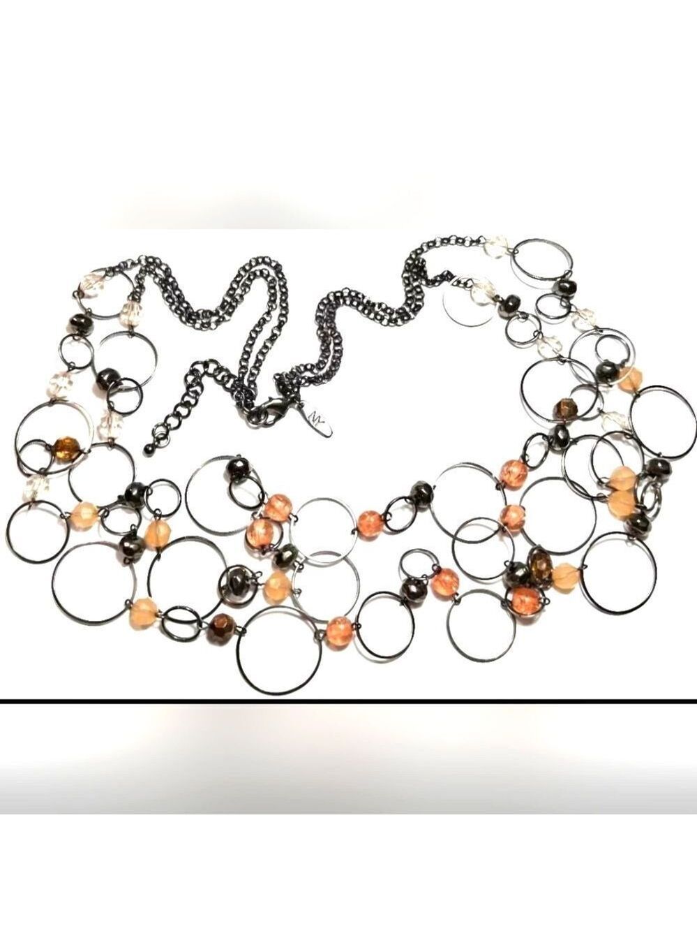 Vintage Necklace Multi Strand Signed NEW YORK Ring Salmon Pink Beads 35'-37'